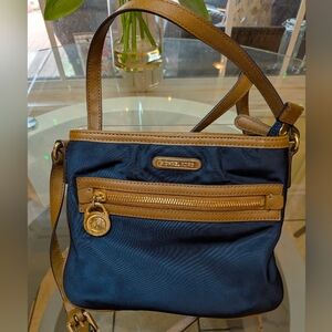 Michael Kors Blue and Tan Crossbody Bag